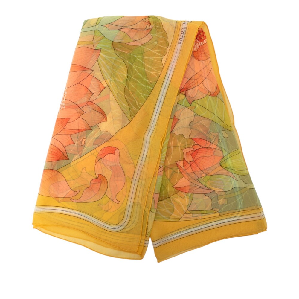 Pre-Loved Hermes Fleurs De Lotus Mousseline Silk Scarf 90